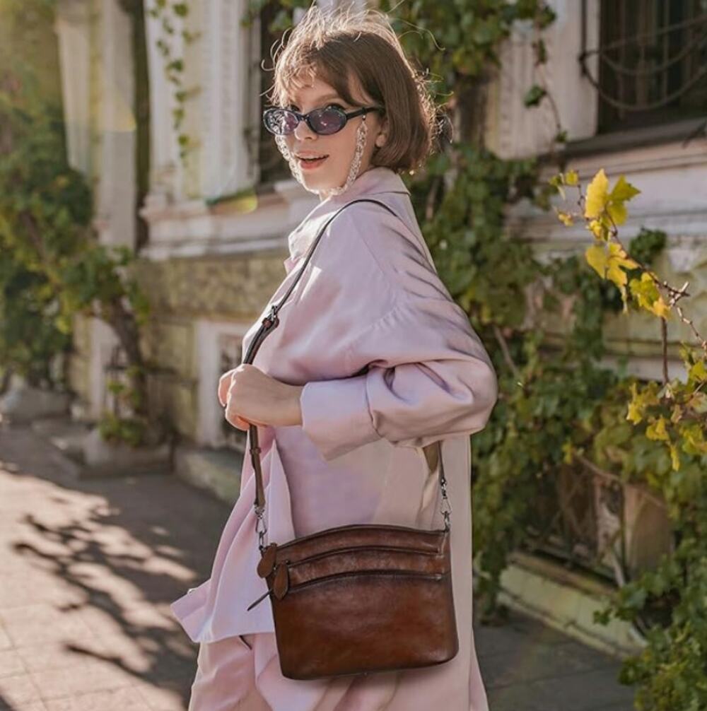 HESHE Crossbody Bags Genuine Leather Purses with Multi-Pockets